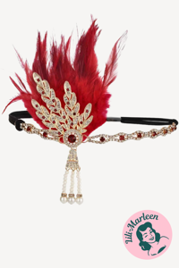 Gatsby Red Feather – 1920’er Hårpynt med Røde Fjer og Krystaller